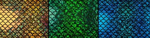 Collage aus Hologramm-Schuppen-Stoffen in verschiedenen Farben Collage aus Hologramm-Schuppen-Stoffen in verschiedenen Farben