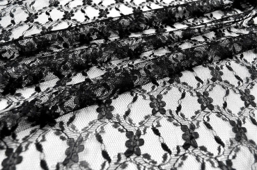 Spitzenstoff - Floral-Ornament - Schwarz 
