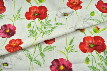 Gardinenstoff Leinenoptik - Mohn 