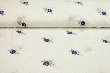 Baumwollstoff Rosen-Stickerei - Lila 