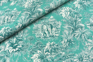 Baumwollstoff - Toile de Jouy - Mayani Aqua 