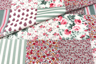 Baumwollstoff - Patchwork - Salbei/Rose 