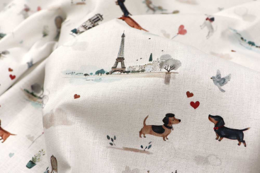 Baumwollstoff Digital - Hunde in Paris 
