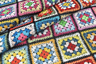 Gobelin-Stoff - Granny Squares - Schwarz 