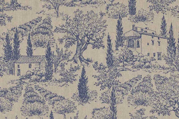 Dekostoff Leinenoptik - Toile de Jouy - Lavendelfeld 