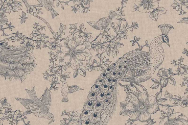 Dekostoff Leinenoptik - Toile de Jouy - Pfau 