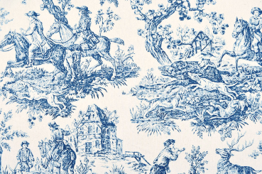 Dekostoff Toile de Jouy - Auf der Jagd - Creme/Blau - 280 cm - 1,0 Meter 