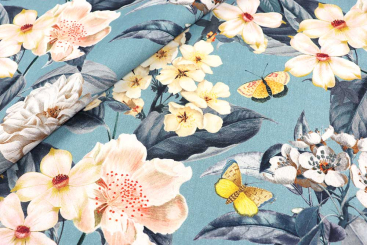 Dekostoff - Blumenfeld - Steelblue - 280 cm 