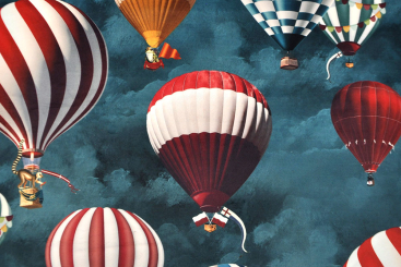 Samt-Dekostoff - Digitaldruck - Tierische Ballonfahrt 