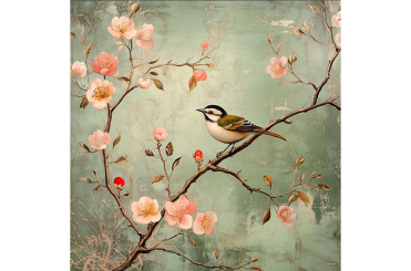 Premium-Samt - Panel - Vintage Bird 