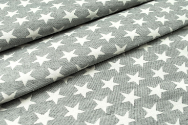 Dekostoff Jacquard - zweiseitig - Sterne - Grau/Weiß 