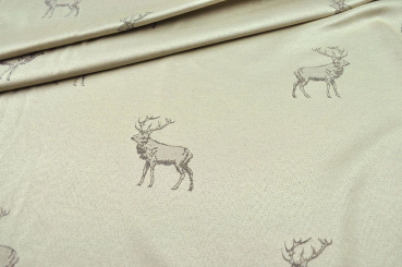 Dekostoff Jacquard - zweiseitig - Hirschrudel - Creme/Grau 