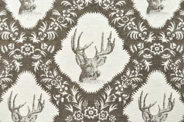 Jacquard Stoff - Hirschkopf - Graubraun/Beige 