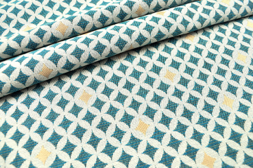 Jacquard-Dekostoff - Astral - Türkis/Gold 