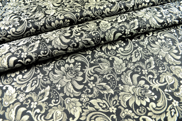 Floralia - Blüten-Jacquard zweiseitig - Schwarz/Creme 