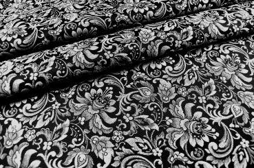 Floralia - Blüten-Jacquard zweiseitig - Schwarz/Silber 