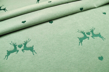 Verliebter Hirsch - Dekostoff Jacquard - Creme/Tannengrün 
