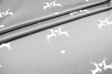 Verliebter Hirsch - Dekostoff Jacquard - Silber/Creme 