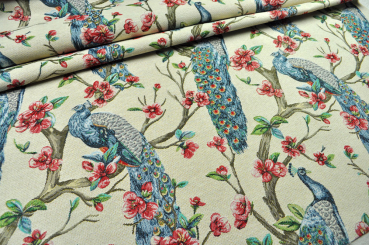 Dekostoff Jacquard - Prächtiger Pfau 