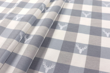 Dekostoff Jacquard beidseitig - Hirsch-Karo - Hellgrau 