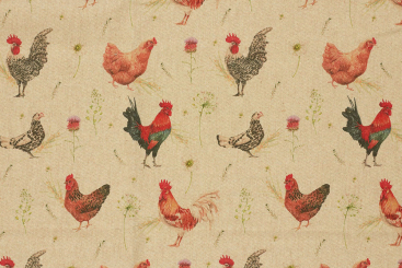 Dekostoff Leinenoptik - Huhn und Hahn 
