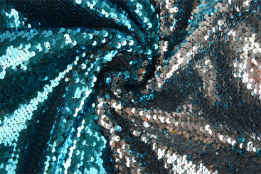 Wende-Pailletten-Stoff - Blau/Silber 