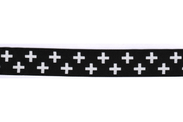 Jacquard-Borte - 2 cm breit - Black and White - Meterware 