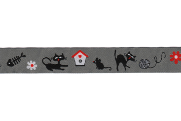 Jacquard-Borte - 2 cm breit - Katze Kitty - Meterware 
