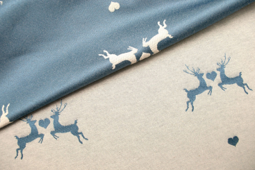 Fertig-Gardine linke + rechte Seite - Jacquard - a: 161 x b: 200 cm - Verliebter Hirsch 