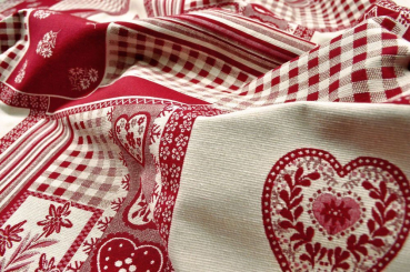 Möbelstoff Landhaus - Patchwork - Rot/Creme 