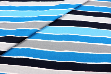 Viskosejersey - Querstreifen - Blau/Taupe/Grau 