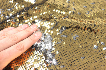 Wende-Pailletten-Stoff - Gold/Silber - B-Ware 