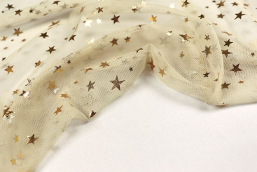 Tüll mit Sternen - Creme/Gold 