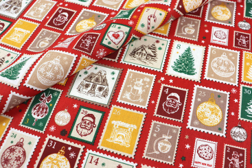 Weihnachtsstoff Baumwolle - Briefmarken 