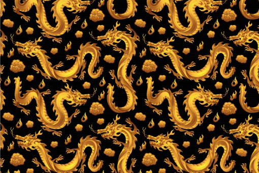Holen Sie sich mit diesem wunderbar glänzenden Drachen-Satin echtes Asia-Flair nach Hause  101732 Satin Drache Schwarz(2) Fasnacht Stoffe bunt Satin - Drache des ShogunsFarbtafel mit Satin-Stoffen mit Asia-Drachen