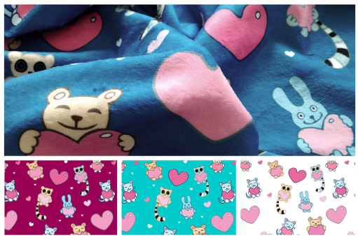 Kuscheln Sie sich und Ihre Lieben in diesen weichen Fleece-Stoff mit herzigem Bärchen-Motiv 111 101277 Frottee Fleece Tiere Herzen S4y(3) Fleece Frottee-Fleece-Stoff - Liebesbotschafterweicher Frottee-Fleece mit Kindermotiv in verschiedenen Farben