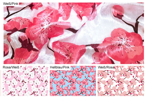 Weicher, pflegeleichter Pannesamt mit Kirschblüten Design 116 101821 China Kirschbluete Pannesamt Pannesamt - China KirschblüteFarbtafel für den Pannesamt China Kirschblüte mit 4 Farbvarianten