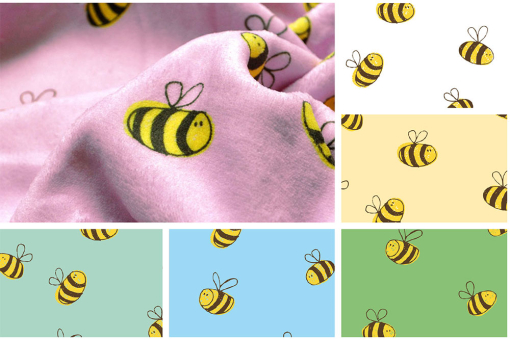 Honigsüßes Motiv für Kinder auf traumhaft weicher, flauschiger Grundware 124 107354 Wellness Fleece Bienchen(1) Fleece Wellness-Fleece - Süße BienchenFleecestoff mit Bienenmotiv in verschiedenen Farben
