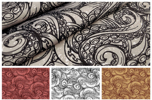 Vintage-Dekostoff mit unheimlich coolem Kraken-Motiv im Steampunk-Stil 130 104151 Dekostoff Steampunk Tentakel(1) im Wasser Steampunk-Dekostoff - TentakelDekostoff mit Steampunk-Motiv "Tentakel"