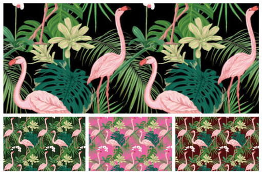 Hochwertiger Samt-Stoff mit hübschem Flamingo-Motiv  140 105663 Farbtafel Flamingo Samtstoffe Samtstoff - Flamingos im DschungelFarbtafel Flamingos