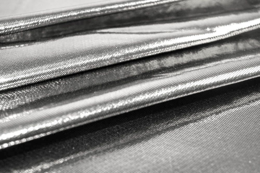 Elastischer Polyesterstoff in glänzender Silberlack-Optik 310051910 Folienstoff Stretch Silber1(1) Uni Silberstoff - Stretch