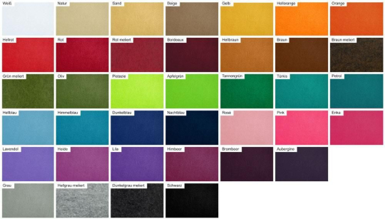 Schöne Filzplatten in kräftigen Farben zum kreativen Gestalten 32808 Farbtafel Mit Z1 Filz Deko-Filzplatten 1 mm - 10 Stück - uni