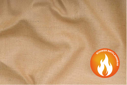 Jute für Sicherheitsbewusste - die natürliche Ware ist hier in der schwer entflammbaren Variante zu haben. 34099(1) Jute Jute - Schwer entflammbar B1 - 130 cm breitJute - Schwer entflammbar B1 - 130 cm breit
