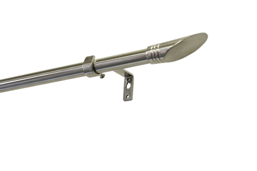 Komplettset aus Gardinenstange mit Endknöpfen, Trägern aus Metall GZG1100 Stilgarnitur Stilgarnitur - Metall-Gardinenstange - Ø 16/19 mm - 120 - 210 cm - Ellipse - Edelstahl-Optik