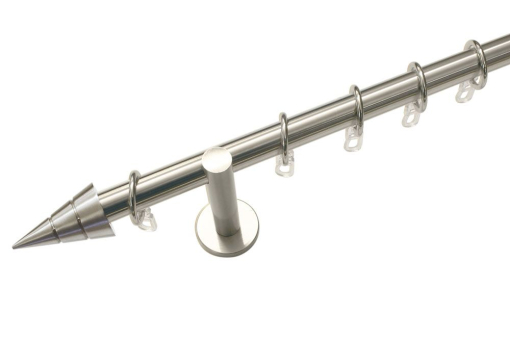 Komplettset aus Gardinenstange mit Endknöpfen, Trägern aus Metall GZG1158 Stilgarnitur Stilgarnitur - Metall-Gardinenstange - Ø 20 mm - 120 cm - Kegel - Edelstahl-Optik
