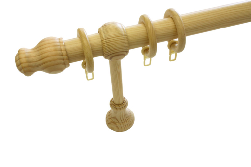 Komplettset aus Gardinenstange mit Endknöpfen, Trägern aus Holz GZG1159 Stilgarnitur GARDINIA Stilgarnitur - Holz-Gardinenstange Lugano Classic - Ø 28 mm - 160 cm - Kiefer