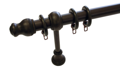 Komplettset aus Gardinenstange mit Endknöpfen, Trägern aus Holz GZG1161 Stilgarnitur GARDINIA Stilgarnitur - Holz-Gardinenstange Lugano Classic - Ø 28 mm - 160 cm - Kolonial