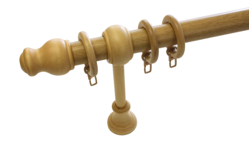 Komplettset aus Gardinenstange mit Endknöpfen, Trägern aus Holz GZG1168 Stilgarnitur GARDINIA Stilgarnitur - Holz-Gardinenstange Lugano Classic - Ø 28 mm - 120 cm - Natur