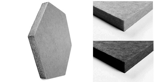 Technisch ausgefeiltes Akustikpaneel in Form eines Hexagons Ap1027 Akustikpaneel Hexagon S4y Akustikpaneele für Hotels Akustikpaneel Blue Fiber - Hexagon 40Akustikpaneele in verschiedenen Grautönen