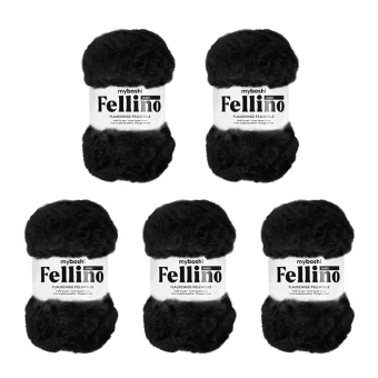 Voluminöse, flauschige Wolle, die an Kunstfell erinnert - für super flauschige Projekte! B2b Myboshi Fellino Kuro Produktmuster Mützenwolle Myboshi Fellino - 100 g - KuroWolle, die die an Kunstfell erinnert, in Schwarz